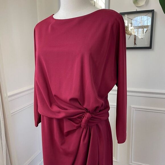 H by Halston Red Blouson Style Faux Wrap Skirt Dress M - Picture 2 of 7